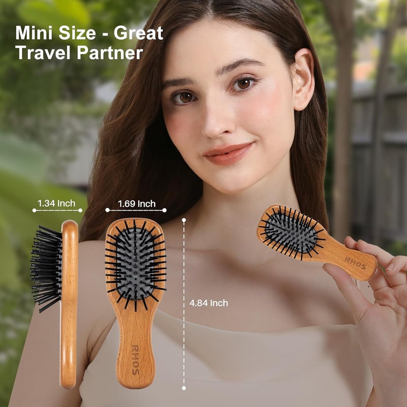 RHOS Mini Hair Brush for Women,Men and Kids-Travel Size Hair Brush for Purse,Pocket,backpack-Small Cushion Paddle Brush with Soft Bristles-Mini Detangler Brush for All Hair Types(1 Pack-Beech) - Image 2